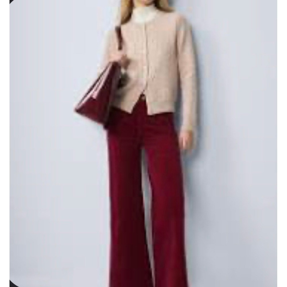 Ann Taylor Weekend Womens 14 Burgundy Fall Corduroy Wide Leg Pants High Rise